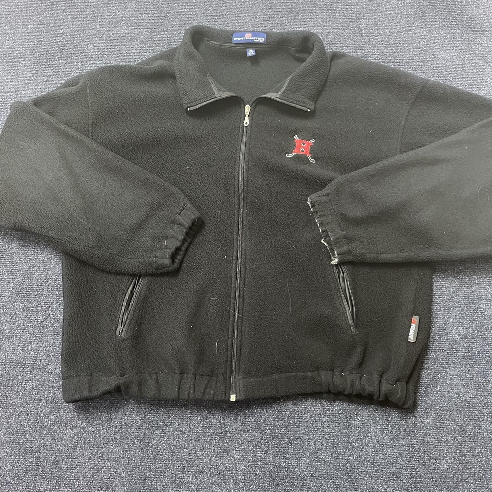 Sportsmaster Jacket Mens Extra Large Black Fleece Full Zip Made in USA Harvard‎